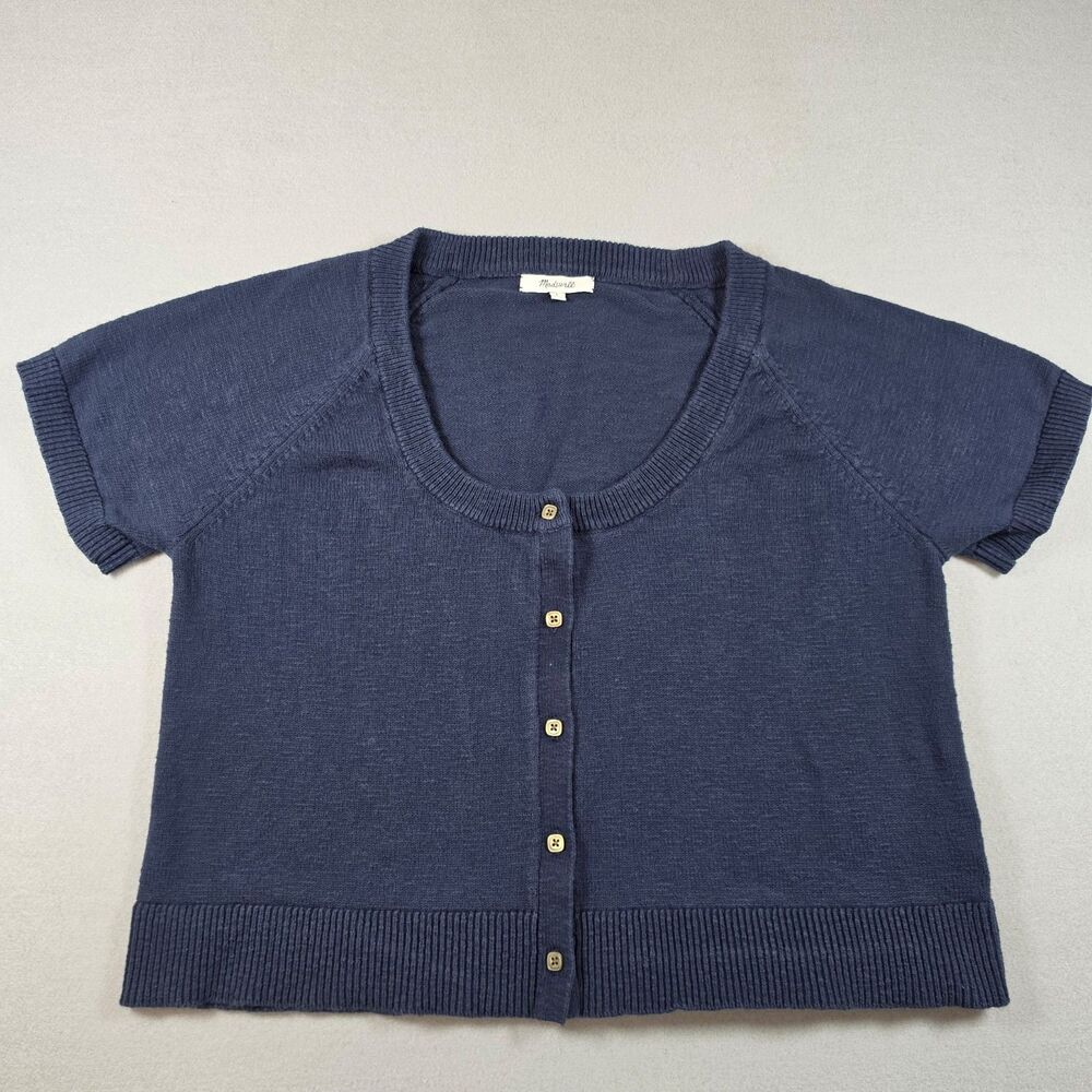 Madewell Sweater Size L Navy Blue Short Sleeve Button Front Cardigan